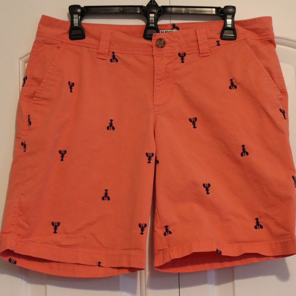 Old Navy Bermuda Shorts Salmon Color with Blue Embroidered Lobsters Size 6